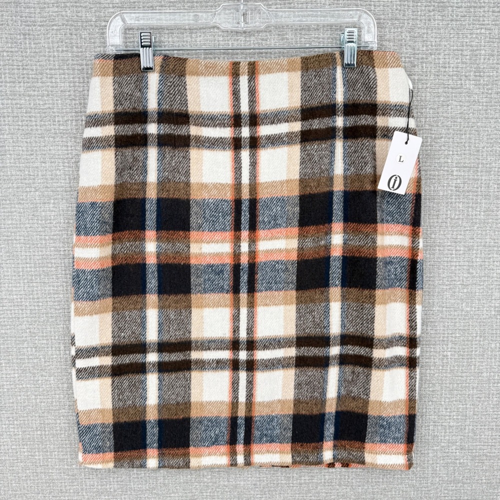 Y2K Plaid Wool Blend Pencil Skirt Women L Brown Plaid Lined Dark Academia Preppy - Picture 1 of 11